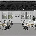 Modern Collaborative Workspace With White Tables Laptops Large Windows And Green Plant 3d model