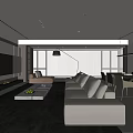 Modern Open Living Dining Area With Fireplace Sofas And Dining Table 3d model
