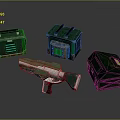 Transparent Laser Gun As Main Weapon With Green Blue Storage Boxes 3d model