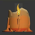 3D Rendered Orange Burning Candle With Melting Wax And Flame