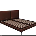 Modern Double Bed With Brown Leather Twin Panel Headboard And Black Slim Legs