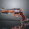 Ornate Copper And Silver Revolver With Wooden Grip And Reflective Surface Design