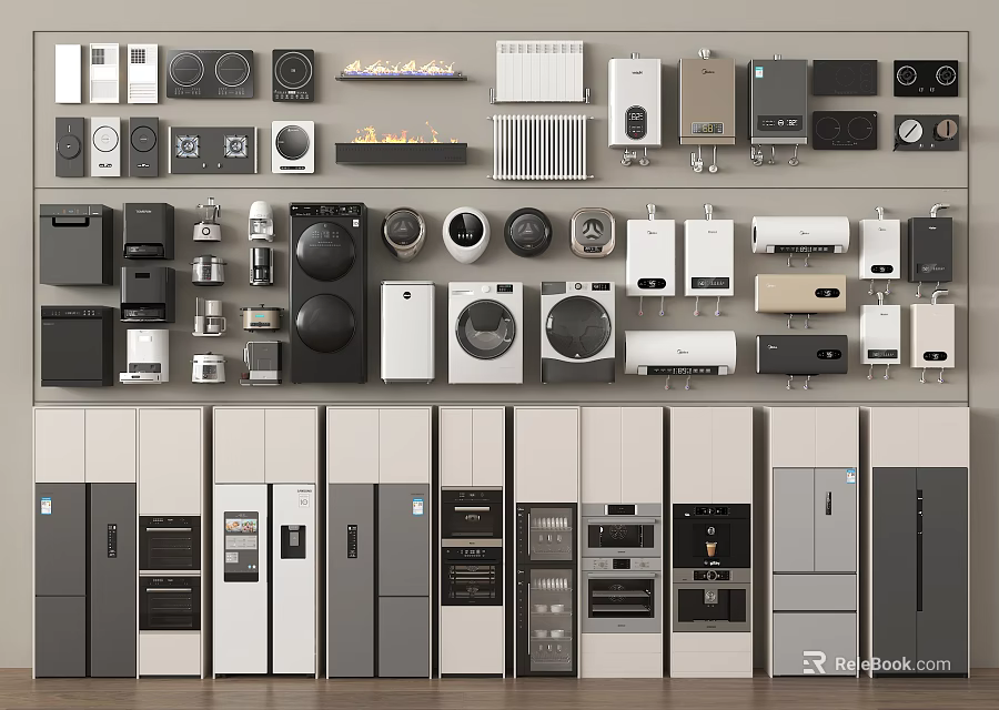Modern Household Appliances Collection Including Refrigerators Washing Machines And Kitchen Devices 3d model 