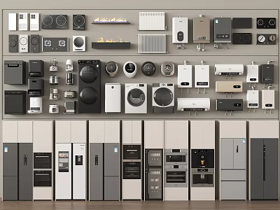 Modern Household Appliances Collection Including Refrigerators Washing Machines And Kitchen Devices 3d model