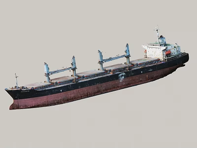 Large Cargo Ship With Black Red Hull And Multiple Cranes On Deck 3d model