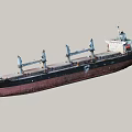 Large Cargo Ship With Black Red Hull And Multiple Cranes On Deck