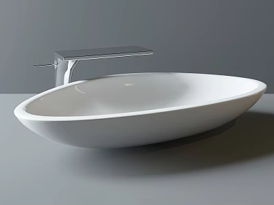 Modern White Oval Ceramic Washbasin with Silver Faucet Countertop Design 3d model