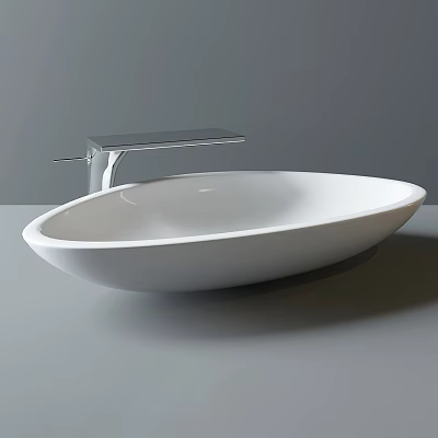 Modern White Oval Ceramic Washbasin with Silver Faucet Countertop Design 3d model