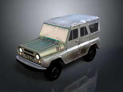 Vintage Military Vehicle With Weathered Exterior Metal Roof And Rugged Off Road Wheels 3d model