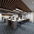 Modern Office Corridor Interior With Wooden Walls Glass Partitions And Ceiling Lights