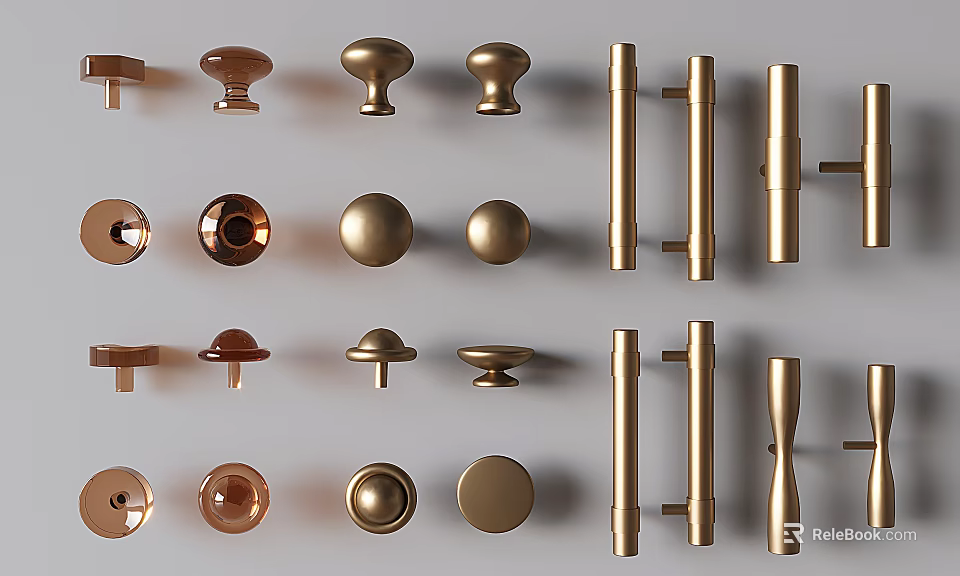 Stylish Metal Cabinet Handles With Various Modern Designs For Furniture And Cabinets 3d model 