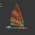 Unique Red Honeycomb Pattern Sailboat With Brown Hull And Modern Design