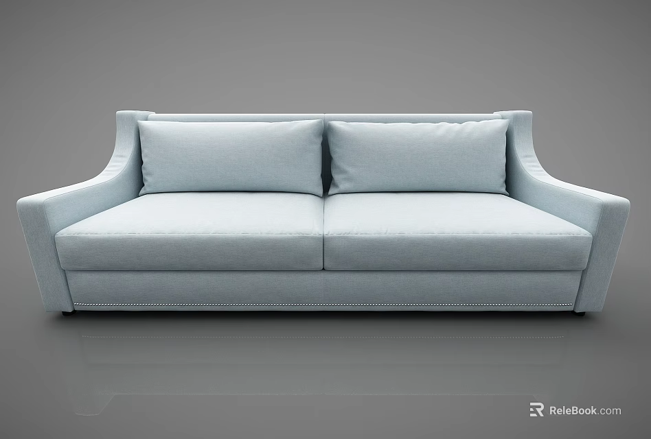 Modern Light Blue Two Seater Sofa With Upholstered Design And Two Cushions 3d model
