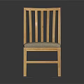 Wooden Dining Chair With Slat Back Design And Light Grey Upholstered Seat