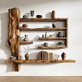 Wooden Wall Shelving Unit with Vases Books Decorative Pottery and Ornaments
