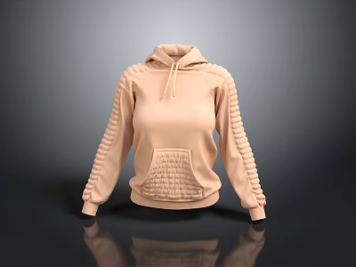 Comfortable Beige Casual Hoodie With Drawstring Front Pocket And Striped Sleeves 3d model