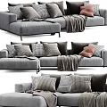 Cozy Gray Sectional Sofa With Plaid Pattern Pillows And Soft Blanket 3d model