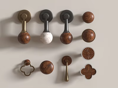 Various Stylish Drawer Handles With Wooden Metal Ceramic Round Ball Cross Shapes 3d model