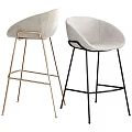 Modern Light Gray Upholstered Bar Stools With Gold And Black Metal Frames 3d model