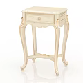 Elegant Cream Wooden Side Table With Carved Curved Legs And Drawer Design