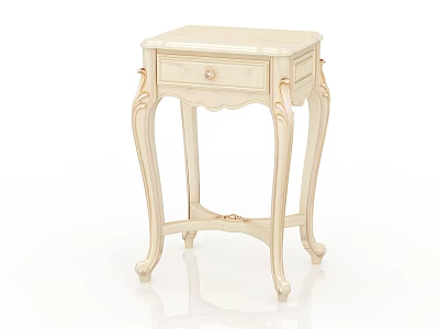 Elegant Cream Wooden Side Table With Carved Curved Legs And Drawer Design 3d model