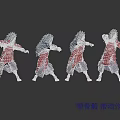 Game and Movie Character Multiple Battle Stances Red Outfit Long Dark Hair 3D Model Design