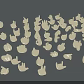 Yellow Small Decorative Ornament Set With Various Hand Gestures On Gray Background 3d model