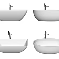 White Modern Bathtubs In Different Shapes With Black Faucets And Water