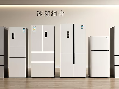 Refrigerators and Freezers Assortment with Modern Designs in Showroom 3d model