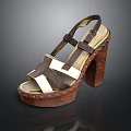 Fashionable High Heel Sandals With Wooden Block Heel And Brown Beige Straps