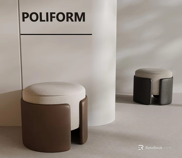 Poliform Modern Minimalist Stools With Leather Base And Upholstered Seats 3d model