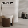 Poliform Modern Minimalist Stools With Leather Base And Upholstered Seats 3d model