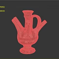 Traditional Ceramic Sculpture Carving With Multiple Spouts And Red Artistic Patterns