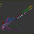 Blue And Purple Aquatic Creature With Long Tail And Glowing Spots On Fins