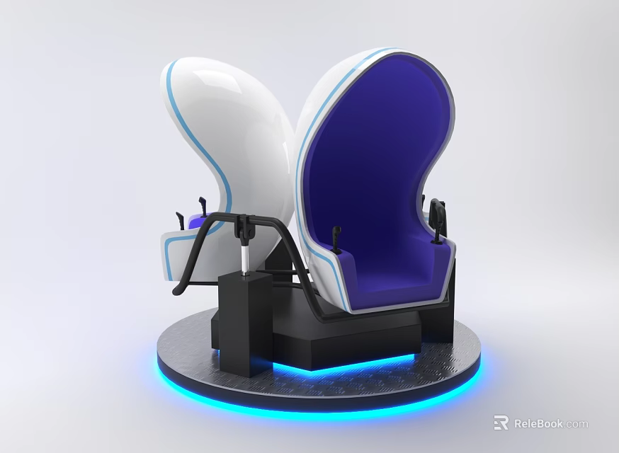 Modern White And Blue Immersive Experience Seats With Blue Glowing Base And Armrests 3d model 