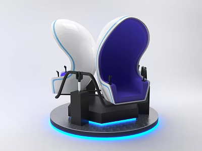 Modern White And Blue Immersive Experience Seats With Blue Glowing Base And Armrests 3d model