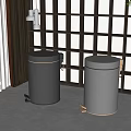 Public Facility Stainless Steel Foot Pedal Trash Bins With Wooden Grid Shelf Background