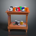 Modern Creative Studio With Colorful Paint Cans On Wooden Cart