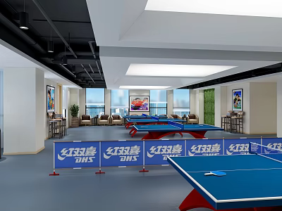 Indoor Fitness Space With DHS Ping Pong Tables Comfortable Seating And Bright Windows 3d model