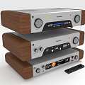 Stacked Audio System With Wooden Panels Silver Body And Remote Control