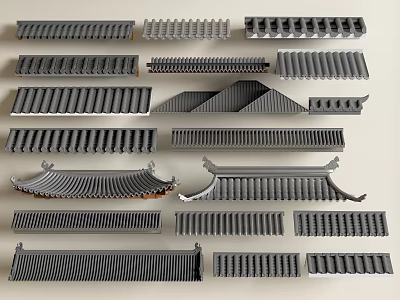 Different Architectural Building Components With Various Styles Shapes And Roofing Elements 3d model