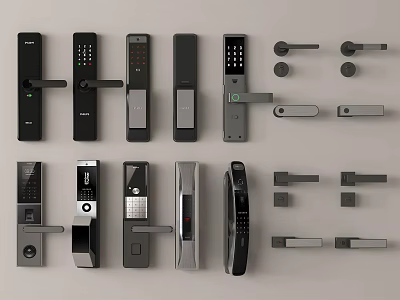 Various Smart Door Locks With Keypad Handles And Components Collection 3d model