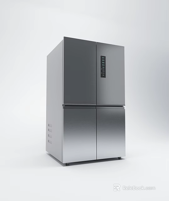 Modern Stainless Steel Refrigerator Freezer With French Door Design For Home Kitchen 3d model 