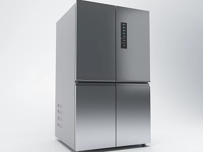 Modern Stainless Steel Refrigerator Freezer With French Door Design For Home Kitchen 3d model