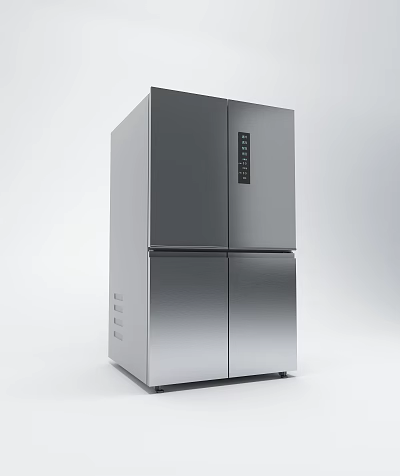 Modern Stainless Steel Refrigerator Freezer With French Door Design For Home Kitchen 3d model