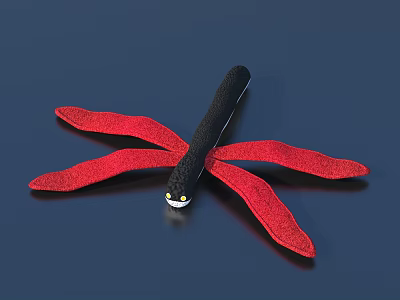 Colorful Dragonfly Doll With Black Body And Red Wings On Dark Background 3d model