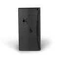 Black Floor Standing Audio Speaker With Mesh Design And Brand Logo Exterior