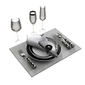 Elegant Tableware Set with Placemat Plates Folded Napkin Cutlery and Wine Glasses