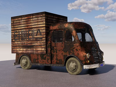 Old Rusty Vintage Delivery Truck With Weathered Wooden Cargo Body And HERTA Logo 3d model