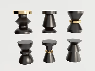 Modern Black Side Tables With Gold Accents And Sculptural Geometric Shapes 3d model